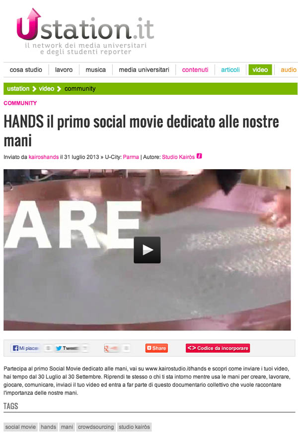HANDS il primo social movie dedicato alle nostre mani